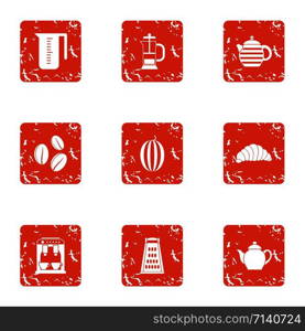 Tea delight icons set. Grunge set of 9 tea delight vector icons for web isolated on white background. Tea delight icons set, grunge style