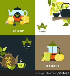 Tea design concept set with hot drink flat icons isolated vector illustration. Tea Design Concept Set