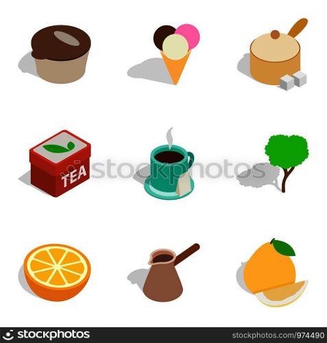 Tea enjoyment icons set. Isometric set of 9 tea enjoyment vector icons for web isolated on white background. Tea enjoyment icons set, isometric style