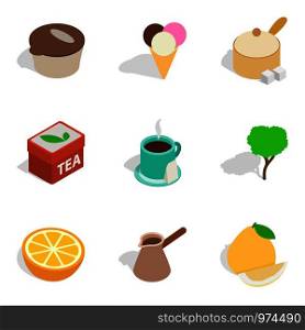 Tea enjoyment icons set. Isometric set of 9 tea enjoyment vector icons for web isolated on white background. Tea enjoyment icons set, isometric style