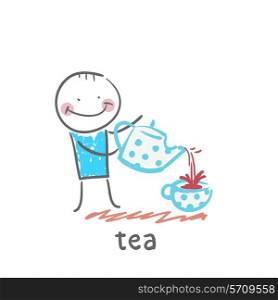 tea. Fun cartoon style illustration. The situation of life.