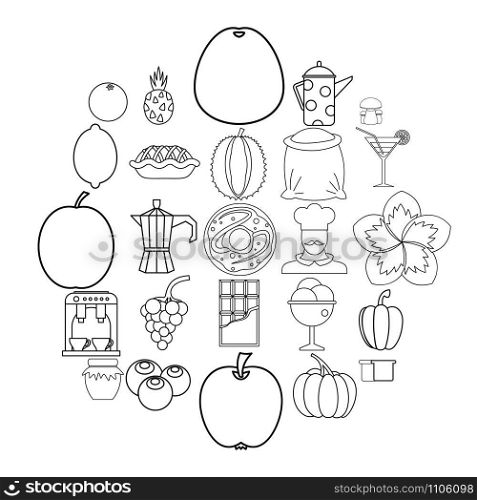 Tea garden icons set. Outline set of 25 tea garden vector icons for web isolated on white background. Tea garden icons set, outline style