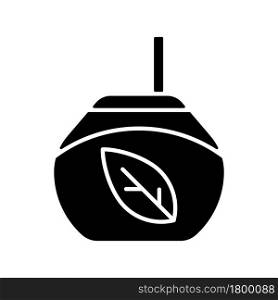 Tea gourd cup black glyph icon. Traditional latin beverage. Utensil for yerba mate. Vessel for mate tea. Hot drink rich in caffeine. Silhouette symbol on white space. Vector isolated illustration. Tea gourd cup black glyph icon