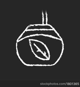 Tea gourd cup chalk white icon on dark background. Traditional latin beverage. Utensil for yerba mate. Vessel for mate tea. Hot drink rich in caffeine. Isolated vector chalkboard illustration on black. Tea gourd cup chalk white icon on dark background