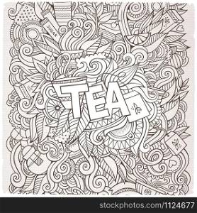 Tea hand lettering and doodles elements background. Vector illustration. Tea hand lettering and doodles elements background.
