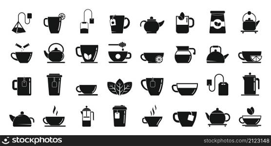 Tea icons set simple vector. Beverage drink. Glass hot water. Tea icons set simple vector. Beverage drink