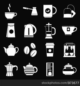 Tea icons set vector white isolated on grey background . Tea and coffee icons set grey vector
