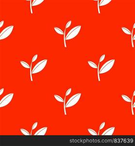 Tea leaf sprout pattern repeat seamless in orange color for any design. Vector geometric illustration. Tea leaf sprout pattern seamless