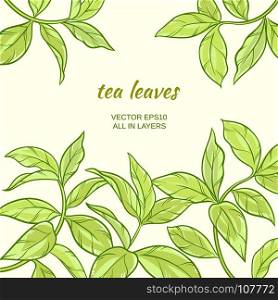 tea leaves. Illustration with green tea leaves on color background