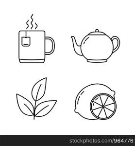 Tea line icons - tea mug, leaves, lemon, teapot, vector eps10 illustration. Tea Line Icons