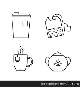 Tea line icons - tea mugs, tea bag, sugar, vector eps10 illustration. Tea Line Icons