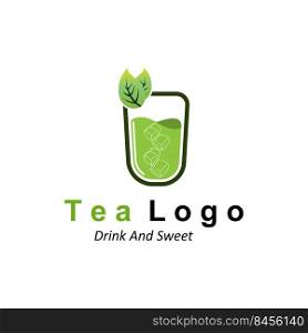 Tea logo design, vector drink icon from green leaves, for health