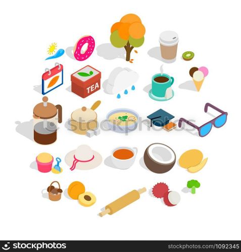Tea mixture icons set. Isometric set of 25 tea mixture vector icons for web isolated on white background. Tea mixture icons set, isometric style