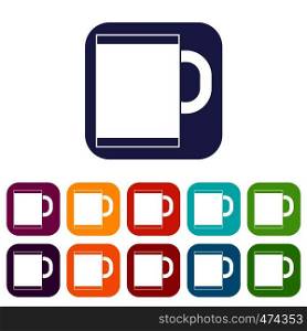 Tea mug icons set vector illustration in flat style In colors red, blue, green and other. Tea mug icons set