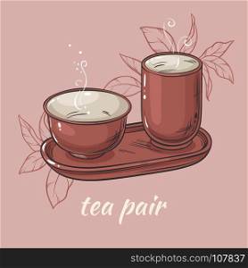 tea pair on color background. vector illustration with tea pair on color background