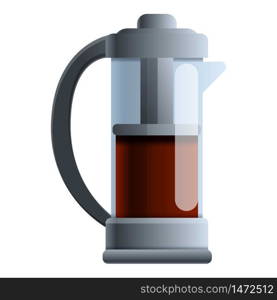 Tea press pot icon. Cartoon of tea press pot vector icon for web design isolated on white background. Tea press pot icon, cartoon style