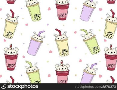Tea, soft drinks in plastic cups, fashionable dessert, colorful vector collection.. Tea, soft drinks in plastic cups, fashionable dessert, colorful vector collection
