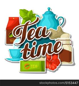 Tea time. Background with tea and accessories, packs and kettles. Tea time. Background with tea and accessories, packs and kettles.