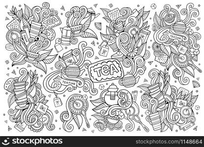 Tea time doodles hand drawn sketchy vector symbols and objects. Tea time doodles hand drawn sketchy vector symbols