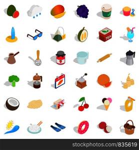 Tea time icons set. Isometric style of 36 tea time vector icons for web isolated on white background. Tea time icons set, isometric style