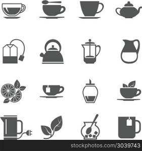 Tea vector icons. Tea vector icons. Hot beverage with sugar and lemon illustration