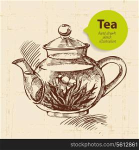 Tea vintage background. Hand drawn sketch illustration. Menu design