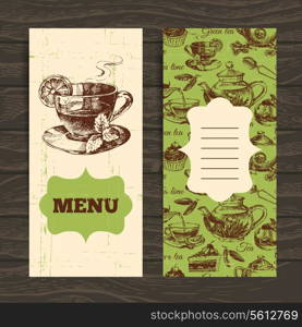 Tea vintage banners. Hand drawn sketch illustration. Menu design