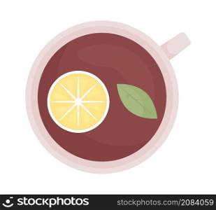 Tea with lemon semi flat color vector object. Drink in mug. Hot warm tea. Realistic item on white. Lifestyle isolated modern cartoon style illustration for graphic design and animation. Tea with lemon semi flat color vector object