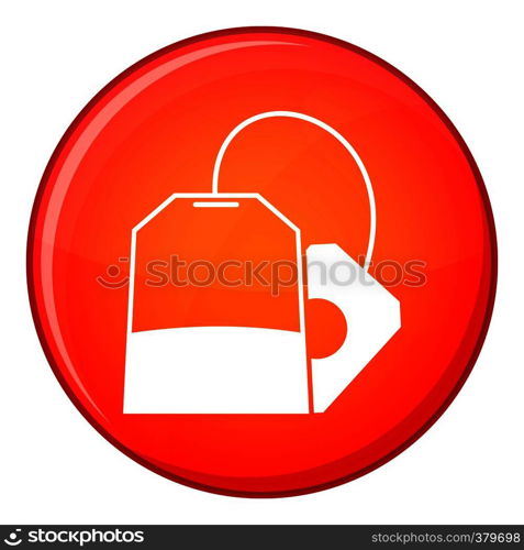 Teabag icon in red circle isolated on white background vector illustration. Teabag icon, flat style