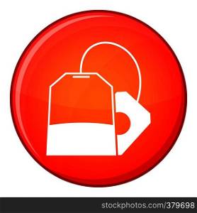 Teabag icon in red circle isolated on white background vector illustration. Teabag icon, flat style