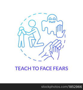 Teach to face fears blue gradient concept icon. Support kid abstract idea thin line illustration. Help child to overcome phobias. Child health. Vector isolated outline color drawing. Teach to face fears blue gradient concept icon