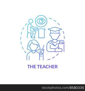 Teacher blue gradient concept icon. Responsibility for student mental health abstract idea thin line illustration. Analyze behavioral problems. Isolated outline drawing. Myriad Pro-Bold font used. Teacher blue gradient concept icon
