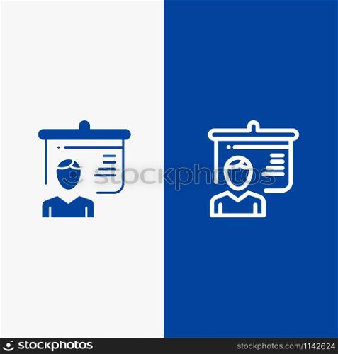 Teacher, Education, Presentation, School Line and Glyph Solid icon Blue banner Line and Glyph Solid icon Blue banner