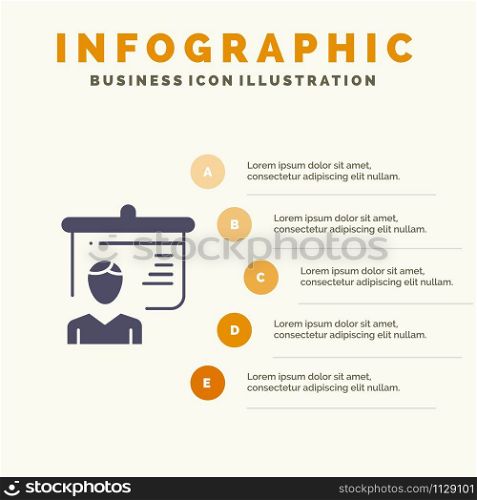 Teacher, Education, Presentation, School Solid Icon Infographics 5 Steps Presentation Background