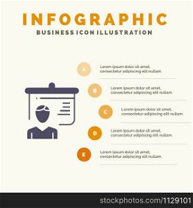 Teacher, Education, Presentation, School Solid Icon Infographics 5 Steps Presentation Background