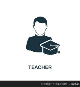 Teacher icon. Monochrome style design from professions collection. UI. Pixel perfect simple pictogram teacher icon. Web design, apps, software, print usage.. Teacher icon. Monochrome style design from professions icon collection. UI. Pixel perfect simple pictogram teacher icon. Web design, apps, software, print usage.