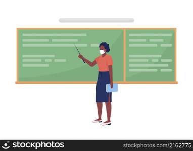 Teacher near chalkboard semi flat color vector character. Posing figure. Full body person on white. Professor giving lecture isolated modern cartoon style illustration for graphic design and animation. Teacher near chalkboard semi flat color vector character