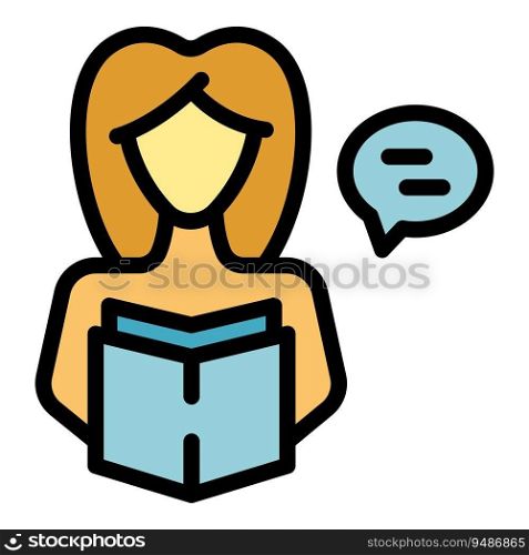 Teacher reading book icon outline vector. Children education. Class kid color flat. Teacher reading book icon vector flat