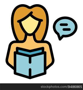 Teacher reading book icon outline vector. Children education. Class kid color flat. Teacher reading book icon vector flat