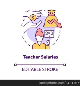 Teacher salaries concept icon. Decreasing compensations. Major education issue abstract idea thin line illustration. Isolated outline drawing. Editable stroke. Arial, Myriad Pro-Bold fonts used. Teacher salaries concept icon
