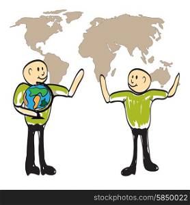 teacher showing a globe of the world illustration