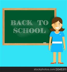 Teacher welcomes back to school. Elementary School design template. Back to School banner for website template, cards, posters, logo. Vector illustration.. Teacher welcomes students back to school