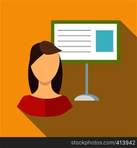 Teacher woman icon. Flat illustration of teacher woman vector icon for web design. Teacher woman icon, flat style