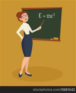 Teacher Woman Illustration . Teacher formally dressed woman with blackboard chalk and pointer cartoon vector illustration