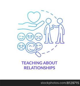 Teaching about relationships blue gradient concept icon. Bringing up child. Family relationships importance abstract idea thin line illustration. Isolated outline drawing. Myriad Pro-Bold font used. Teaching about relationships blue gradient concept icon
