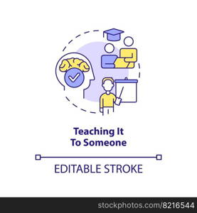 Teaching information to someone concept icon. Retain knowledge. Memorization strategy abstract idea thin line illustration. Isolated outline drawing. Editable stroke. Arial, Myriad Pro-Bold fonts used. Teaching information to someone concept icon