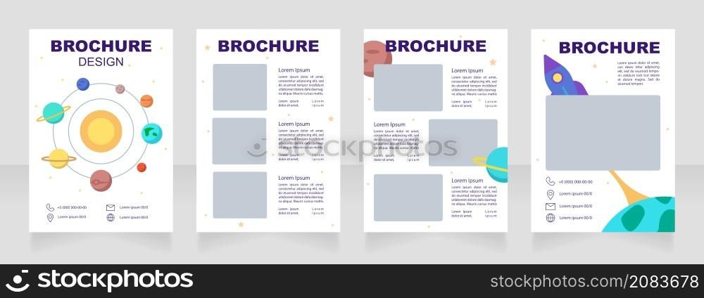 Teaching preschoolers about space blank brochure design. Template set with copy space for text. Premade corporate reports collection. Editable 4 paper pages. Arial Black, Regular fonts used. Teaching preschoolers about space blank brochure design
