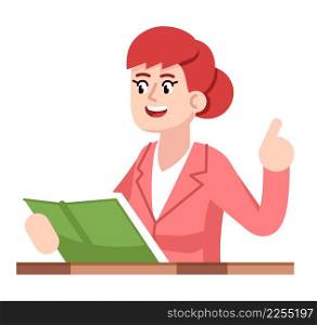 Teaching preschoolers semi flat RGB color vector illustration. Afterschool tutoring. Educational experience. Female teacher reading to kids isolated cartoon character on white background. Teaching preschoolers semi flat RGB color vector illustration