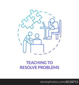 Teaching to resolve problems blue gradient concept icon. Bringing up child. Family relationships importance abstract idea thin line illustration. Isolated outline drawing. Myriad Pro-Bold font used. Teaching to resolve problems blue gradient concept icon