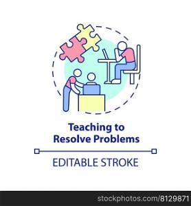 Teaching to resolve problems concept icon. Family relationships importance abstract idea thin line illustration. Isolated outline drawing. Editable stroke. Arial, Myriad Pro-Bold fonts used. Teaching to resolve problems concept icon
